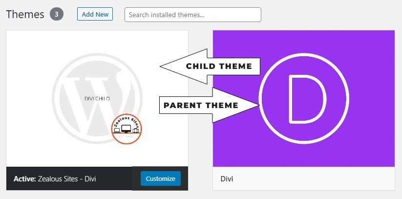 The Divi Child is on the left. The Divi Parent is on the right. 